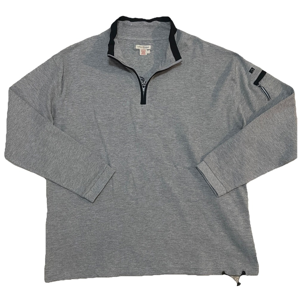 Carbon 2 Cobalt Sweater Men's L Gray 1/4 Zip Pullover Long Sleeve Shoulder Zip